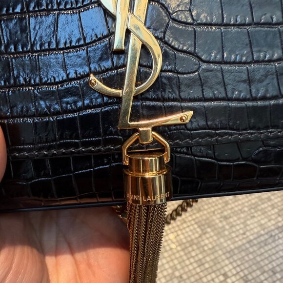 Saint Laurent Black Croc Embossed Small Kate Tassel Chain Bag - Picture 9 of 16